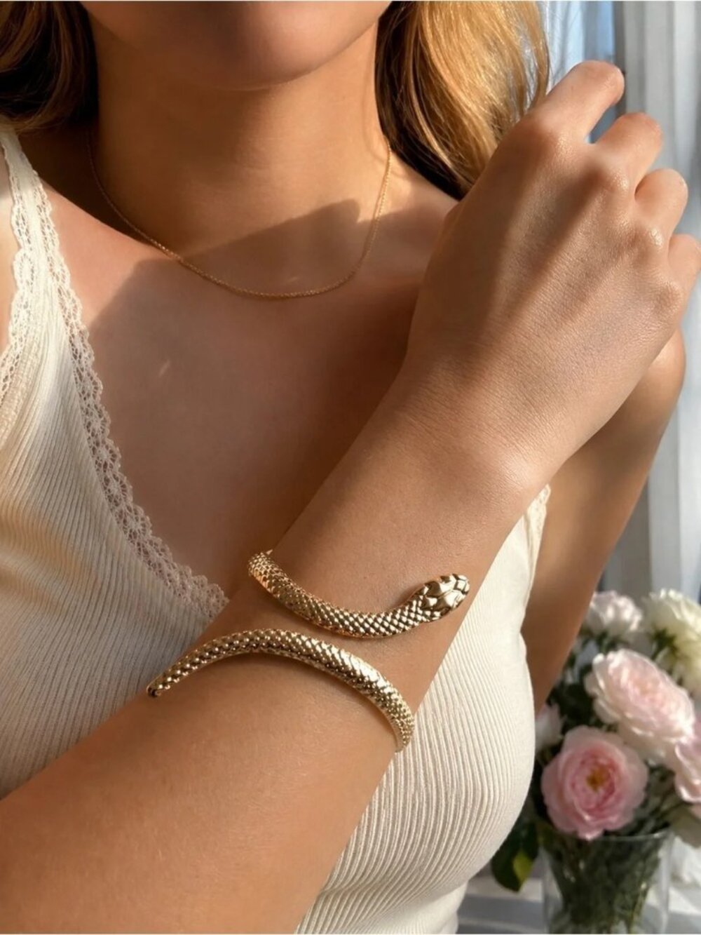 Gold Snake Wrap Bracelet — Serpentine women bracelet